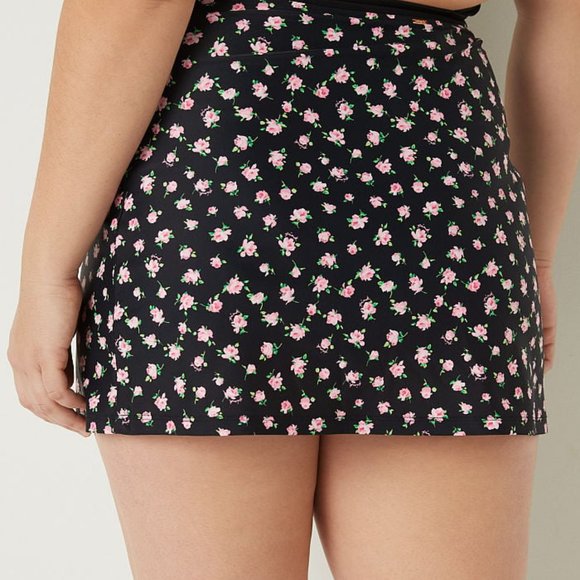 PINK Victoria's Secret Swim Cover-Up Mini Skirt Black and Roses pattern - Picture 2 of 4